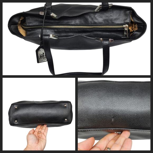 Ralph Lauren Purse Black Shoulder Bucket Large 100% Leather Silver Top Handle - Picture 4 of 15